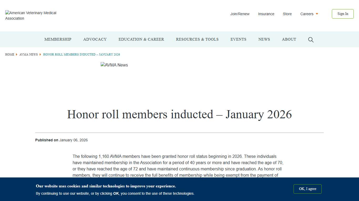 Honor roll members inducted – January 2026 American Veterinary Medical Association